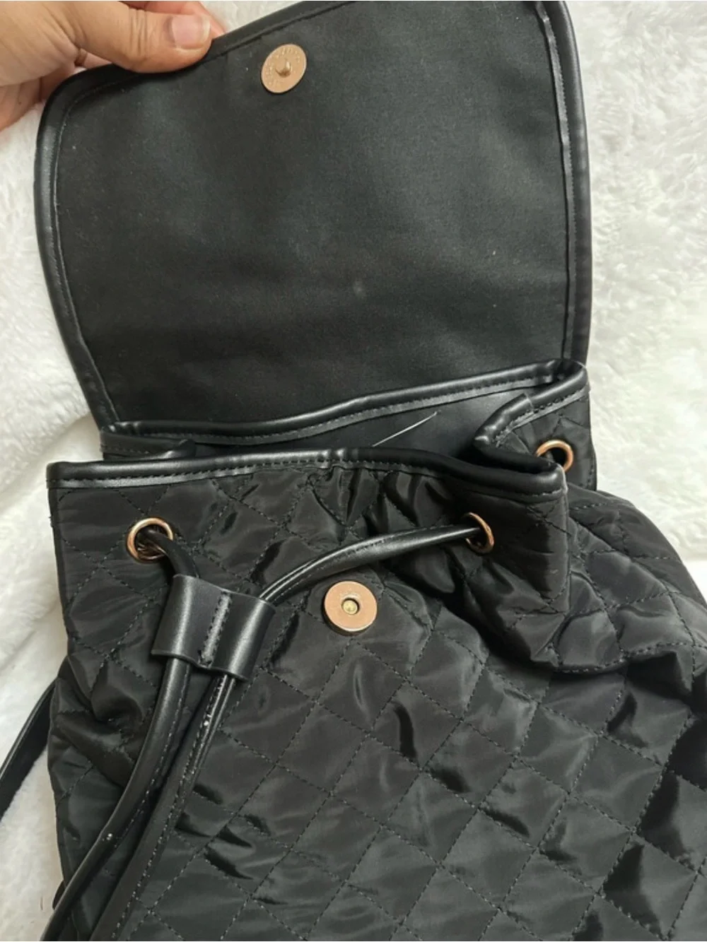 Forever 21 Black Padded Backpack with Gold Chain